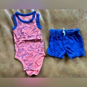 Carter's Orange and Navy Whale Sleeveless Baby Bodysuit/Short Set